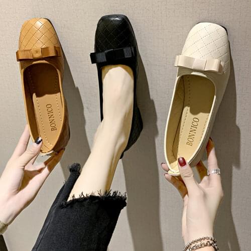 Plus Size 35-43 Women Flats Square Toe Slip on Flat Shoes Bowtie Boat Shoes Woman 2021 Spring Ladies Shoes Zapatos Mujer
