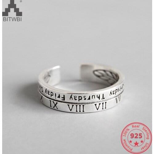 Korea Hot Style 925 Sterling Silver Simple Retro Vintage Personality Roman Numerals Open Ring Jewelry for Women