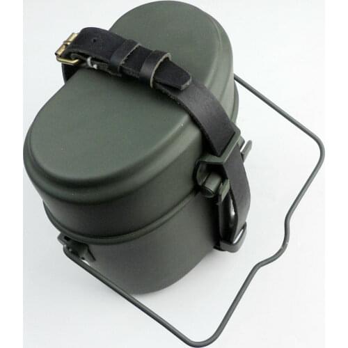 WWII WW2 German Military Field M31 Canteen Mess Tin with Leather Carry Strap- Military War Reenactments