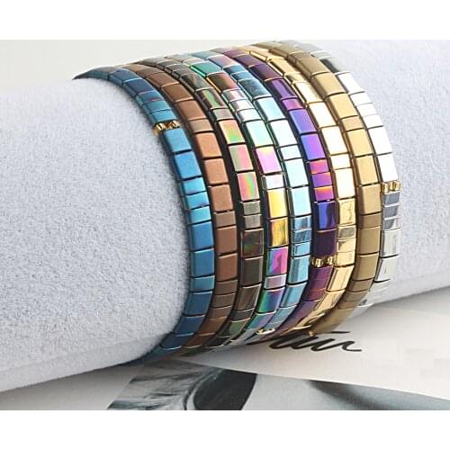 ZMZY Luxury New Bead Bracelet Women Bohemian Hematite Bracelet Men Vintage Jewelry Boho Tile Beads Bracelet Mujer Filament