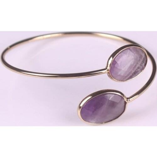 Gold Tone Crystal Inlay Oval Natural Stone Beads Cuff women bangles pink quartz wrap bracelet boho bracelet women jewelry free