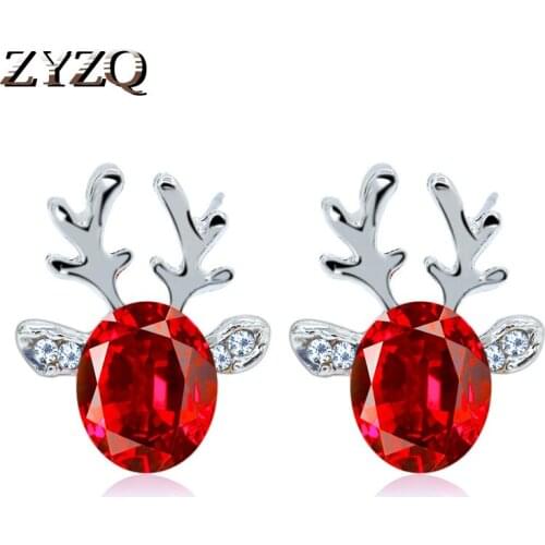 ZYZQ Lovely Winter Deer Stud Earrings With Colorful Stones Unique Antlers Shaped Accessories Christmas Gift For Girlfriend Hot