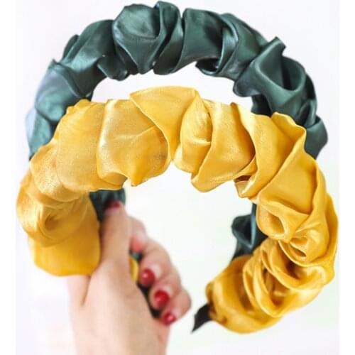 12pcs New Quality Bright Silk Hairbands Women European American Hair Accessories Girls Shinny Fabric Folds Solid Color Headband