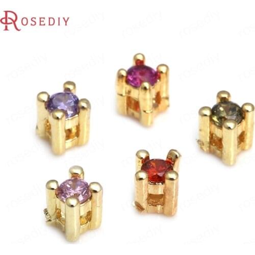 20PCS 3MM 24K Champagne Gold Color Brass and Zircon Spacer Bead Bracelets Beads Jewelry Making Supplies Diy Findings Accessories