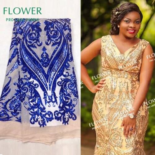 2018 Latest Design Sequins Lace Fabric African Net Lace Indian Noble Lady Evening Dress Sewing Material Sequined Guipure Fabrics