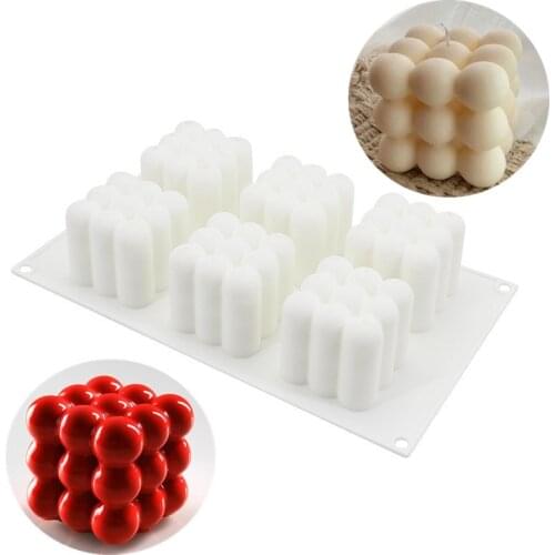 6Holes Or 15Holes 3D Rubiks Cube Shape Silicone Candle Mould DIY Soy Wax Soap Aromatherapy Plaster Mould Epoxy Resin Mold