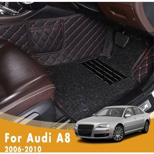 RHD Car Floor Mats For Audi A8 2010 2009 2008 2007 2006 Double Layer Wire Loop Custom Auto Foot Pads Automobile Carpets Covers