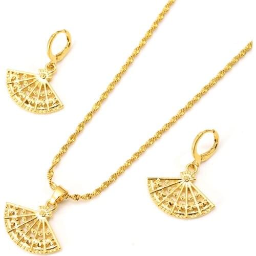 Bangrui Dubai India fan shape jewelry sets Gold Color Jewelry Sets Statement Necklace &Earrings &Pendant African Wedding gifts