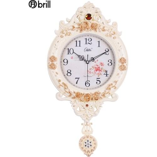 Large Wall Clock Living Room Vintage European Swing Clock Luxury Silent Shabby Chic Wall Watches Home Decor Pendule Murale Gift