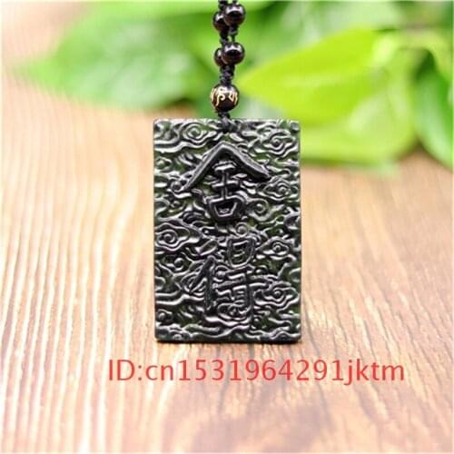 Black Natural Obsidian Jewelry Charm Carved Amulet Jade Chinese Gifts Necklace Pendant Double-sided Green Accessories Men for