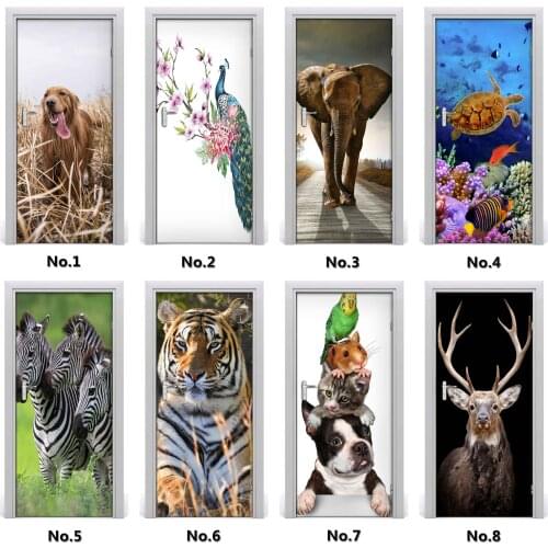 Custom Size Door Stickers Animal Protection Sticker Art Paper 3d Print Home Decor Wallpaper Renovation Mural Decals Door Cover