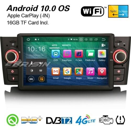 Erisin 5123 Android 10.0 CarPlay Car Stereo DAB+ Navi WiFi 4G Bluetooth DVR OBD2 DVB-T2 TPMS SWC Canbus GPS For FIAT Punto Linea