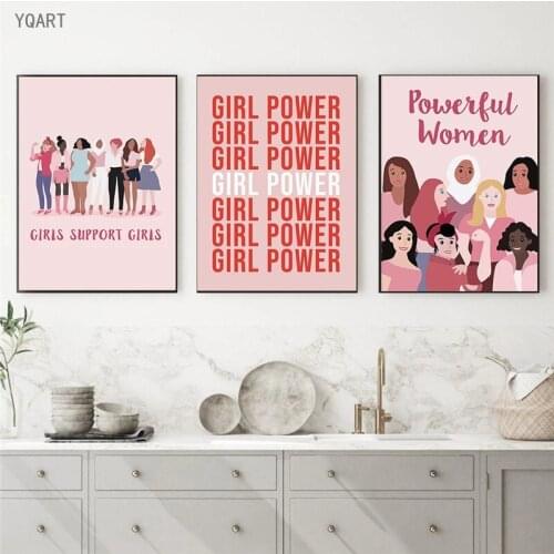 Feminism Nursery Art Powerful Women Wall Art Canvas Paintings Pink Girl Pictures for Modern Living Room Bedroom Wall Poster