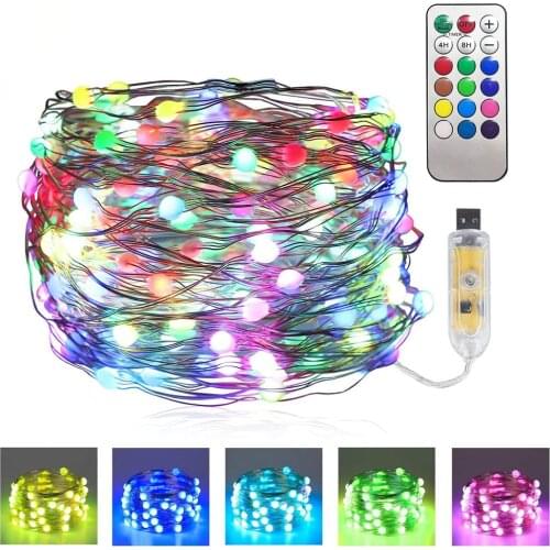 5M/10M/20M Color Changing Copper Wire String Lights USB Power Waterproof RGB RGBW LED Christmas Lights for Bedroom Wedding Party