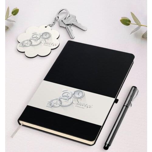 Personalized Watchmaker Black Notebook Pen And Keychain Gift Set