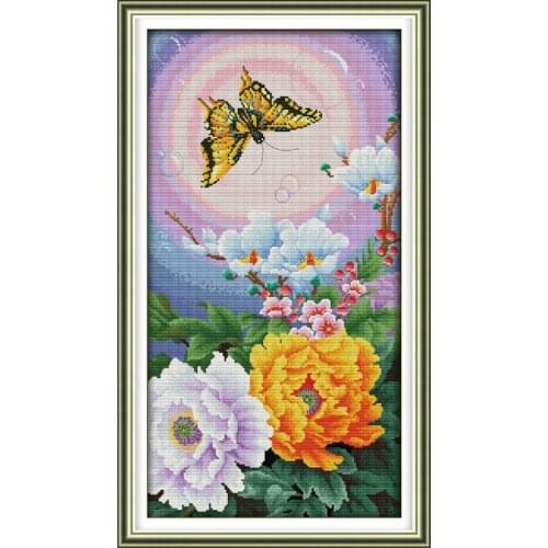 Joy Sunday The Butterfly And flowers(6) Chinese Cross Stitch Kits Ecological Cotton Stamped 11CT DIY Wedding Decoration For Home