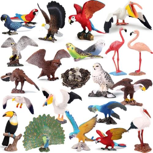 Classic Bird Animal Flamingos Parrot Sea Mew Peacock Owl Ostrich Model Solid PVC Action Figures Miniature Education Toy Kid Gift