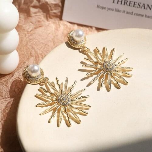 Korean Trendy Simulated-pearl Geometric Drop Earrings For Women Water Drop Gold Color Metal Luxury Jewelry Gifts Prevent allergy