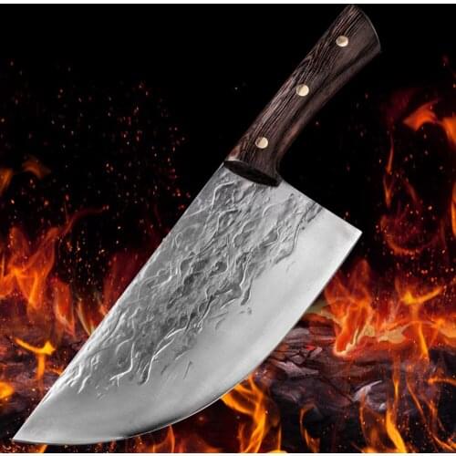 Handmade Forged Butcher Knife Tool Chinese Meat Chopping Cleaver Chinese Chef Kitchen Knife 5CR15 Stainless Steel Cutlery Knife
