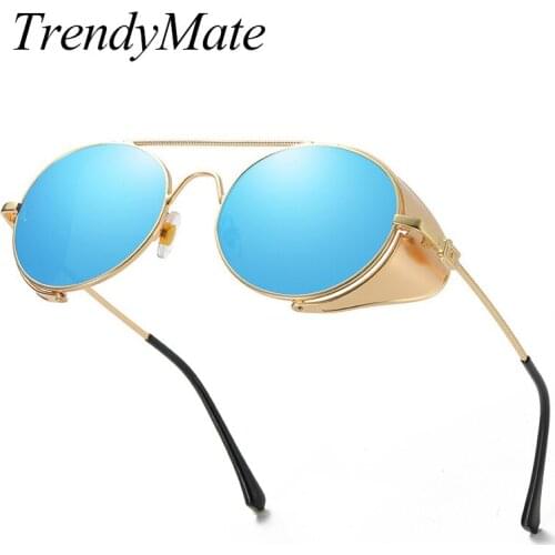 Newest Round Steampunk Sunglasses Men Women Luxury Brand Eyewear Mirror Punk Sun Glasses Vintage Female Male Eyeglasses 5378