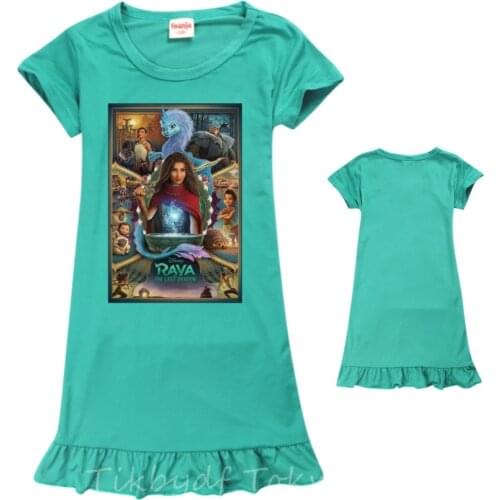 Summer Childrens Dress Cute Girl Raya and The Last Dragon Ice Silk Short-sleeved Pajamas Nightdress Home Service Casual Skirt