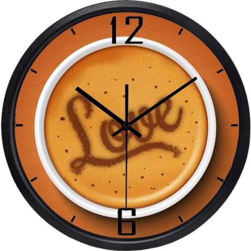 Love Coffee Shop Creative Slient Glass Wall Clock, Large Store Hang Clock 10Years Quality Assure
