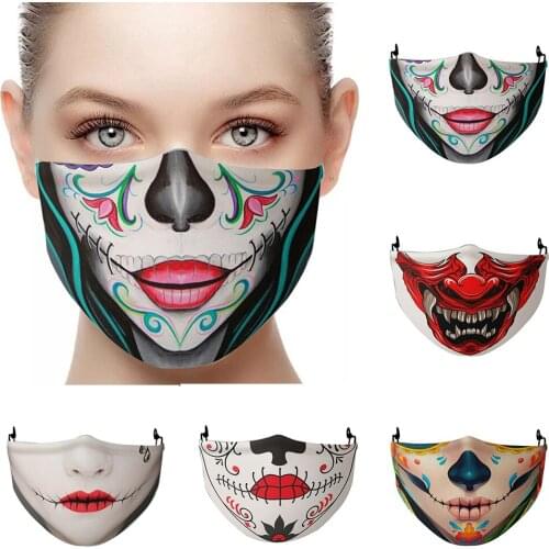 New Skull Printing Cospaly Masks Man Woman Adjustable Protective Dustproof Anti-haze Filter Adult Halloween Horror Face-Mask