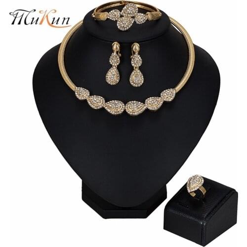MUKUN NEW Exquisite Nigerian Wedding Jewelry set Women Costume Dubai Gold Jewelry Set African Beads Jewelry set wholesale Design