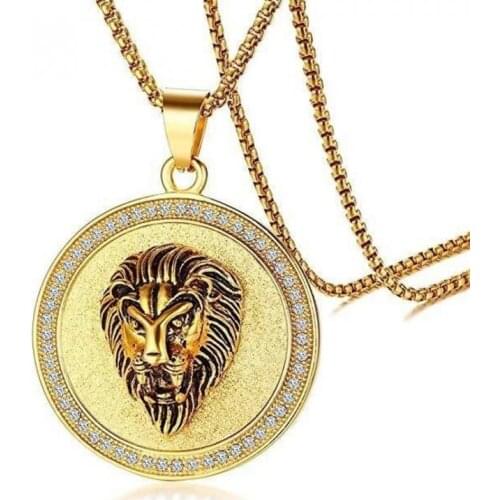 Animal Series Jungle Lion Pendant Medallion Punk Style Mens Personality Trend Classic Pendant Necklace