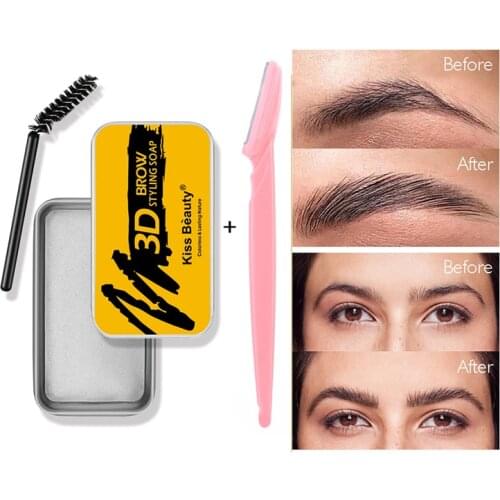 Eyebrow Soap Wax With Trimmer Fluffy Feathery Eyebrows Pomade Gel For Eyebrow Styling Makeup Soap Brow Sculpt Lift