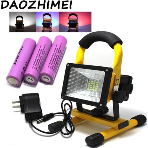 2018 New Flood Lights Rechargeable Led Floodlight Lithium-ion Battery 30wflood Lamp Portable Light Ip65+Charger+3x18650 battery