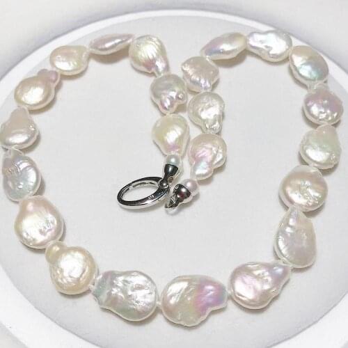 New natural freshwater pearl 12 x16mm white reborn keshi irregular pearl Pearl necklace 925 sterling silver clasp