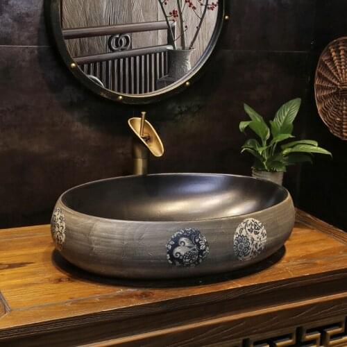 Oval Art wash basin Ceramic Counter Top ceramic Wash Basin Bathroom Sinks