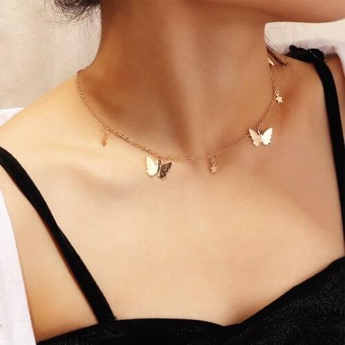 Clavicle Chain Necklace Fashion Butterfly Choker Necklace Star Pendant Necklace Sweet Necklace Chain Neck Jewelry Accessories