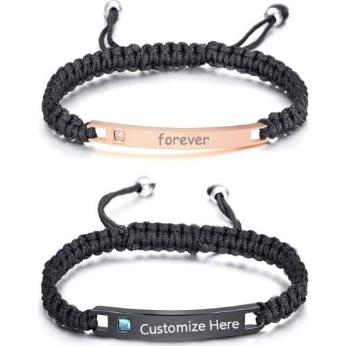 Handmade Braided Rope Bracelets for Men Woman Customize Engrave Name Plate ID Bracelet Length Adjustable