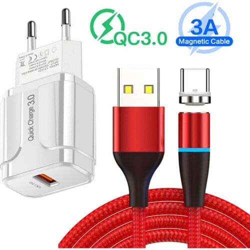 QC 3.0 Fast Charger usb Adapter Type C Magnetic 3A Charge Micro USB Cable For Samsung Galaxy A5 A7 A32 A21S A51 S21 S20 FE S8 S7