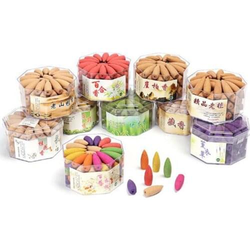 Reflux Tower Incense Sandalwood Lavender Wormwood Apply for Living Room 70Pcs/Box Natural Backflow Cones Aromatherapy Incense