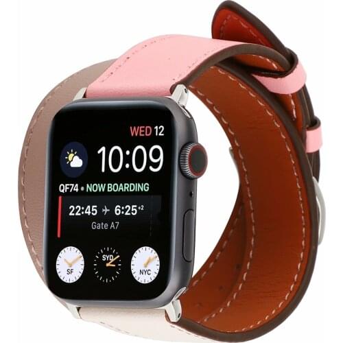 Double Tour Band for Apple Watch Series SE 6 5 4 3 2 1 Leather Belt for iWatch Strap 42mm 38mm 40mm 44mm Watchband Replacement
