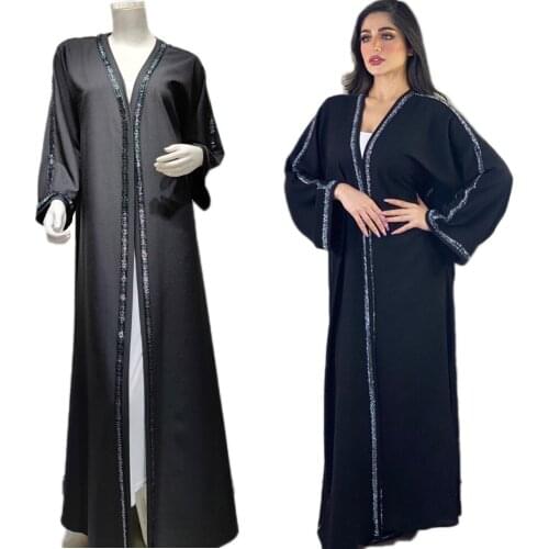 Luxury Handmade Beading Abaya Party Evening Muslim Women Open Kimono Cardigan Autumn Kaftan Maxi Robe Gown Middle East Fashion