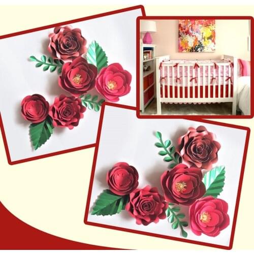 Handmade Cardstock Red Rose DIY Paper Flowers Leaves Set For Christmas New Year Backdrops Decorations Video Tutorials
