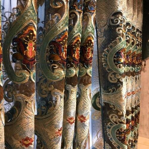 European Style for Living Room Curtains Chenille Fabric Hollow Embroidery Curtains Finished Bedroom Curtains Window Screens