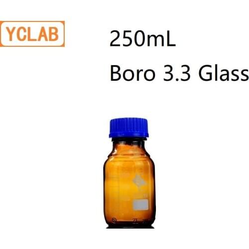 YCLAB 250mL Reagent Bottle Screw Mouth with Blue Cap Boro 3.3 Glass Brown Amber Medical Laboratory Chemistry Equipment