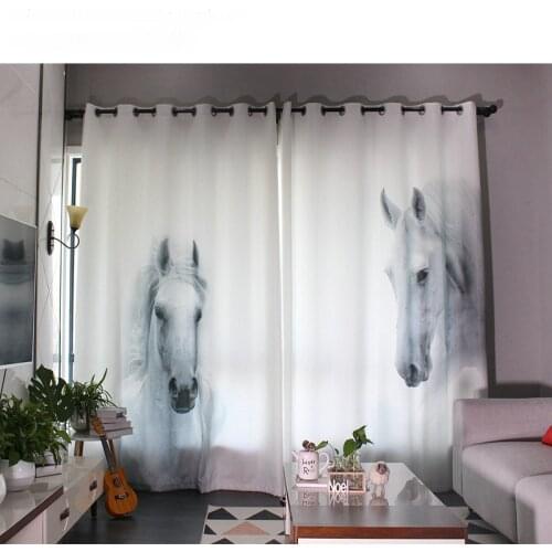 Custom Nursery Kids Children Window Curtain Drape Hangings for Living Room Bedroom Curtain Gauze Tulle Sheer Horses White
