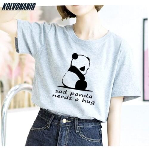 2019 Summer Humor Sad Panda Needs A Hug Printed T Shirt Women Cute Girl Casual Loose Short Sleeve Top Tees Funny Female T-Shirts
