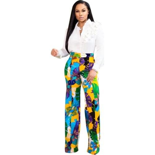 HAOOHU Sexy Wide Leg Pants Women 2019 Summer Streetwear High Waist Floral Trousers Casual Straight Plus Size Bohemian Pants