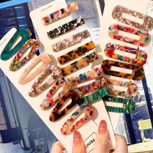 POXAM Fashion 1Set Women Girls Acrylic Geometric Hair Clips Sweet Headwear Hairpins BB Clip Styling Tools Barrettes Accessories