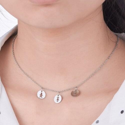 Mothers Day Choker Necklace Daughter Son Pendant Necklaces Women Choker Stainless Steel Charm Love Heart Chain Jewelry