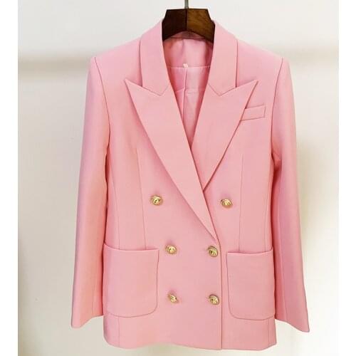 Autumn Womens High Quality Double-breasted Pink Color Blazers Jackets C924