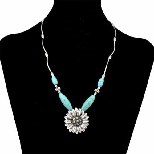 Ethnic Sunflower Pendant Necklaces for Women Boho Turquoises Stone Simple Necklace collares para mujer Wedding Party Jewelry