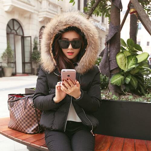 Winter Down Jacket Women Short Down Coat Female Large Fur Hooded Fashion Clothes Ultra Light Duck Down Jacket LWL1043